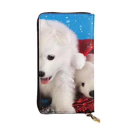 TOMPPY Merry Christmas White Snow Dog Printed Women Long Wallet Zip Around Wallet Clutch Purse Card Holder Organizer, Black, One Size, Schwarz , Einheitsgröße von TOMPPY