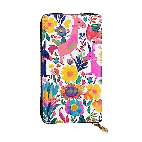 TOMPPY Mexikanische Otomi Tiere gedruckt Frauen Lange Brieftasche Reißverschluss um Brieftasche Clutch Geldbörse Kartenhalter Organizer, Schwarz, Einheitsgröße, Klassisch, Schwarz , Einheitsgröße, von TOMPPY