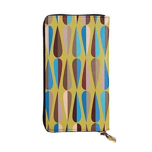 TOMPPY Mid Century Moderne Retro mit Tropfenformen bedruckte Damen lange Geldbörse Reißverschluss um Brieftasche Clutch Geldbörse Kartenhalter Organizer, schwarz, Einheitsgröße, Schwarz , von TOMPPY