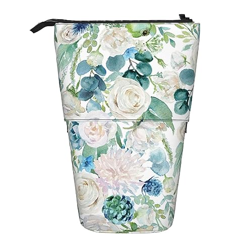 TOMPPY Moderne Bohemia Blume gedruckt Bleistift Fall Teleskop Bleistift Tasche Stehen Stifthalter Schreibwaren Organisieren Bleistift Tasche mit Reißverschluss, Schwarz , Einheitsgröße, Make-up-Tasche von TOMPPY