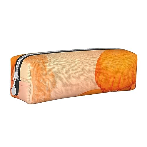 TOMPPY Monarch Schmetterlinge Bedrucktes Federmäppchen Leder Federmäppchen Tragbare Schreibwaren Organizer Bleistifthalter Make-up-Tasche mit Reißverschluss, Quallen Orange, Einheitsgröße, von TOMPPY