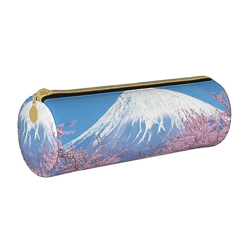 TOMPPY Mount Fuji mit Kirsche bedrucktes Federmäppchen, Leder-Bleistift-Beutel, tragbarer Schreibwaren-Organizer, Bleistift-Halter, Make-up-Tasche mit Reißverschluss, weiß, Einheitsgröße, von TOMPPY