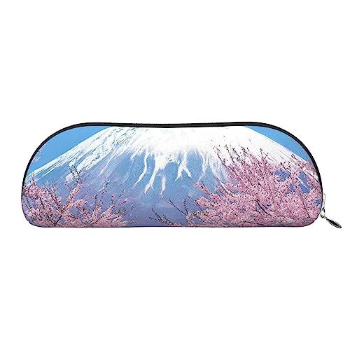 TOMPPY Mount Fuji mit Kirsche bedrucktes Federmäppchen, Stand-Up-Bleistift-Beutel, kleine Bleistift-Halter-Etui, Schreibwaren-Organizer, Make-up-Tasche mit Reißverschluss, silber, Einheitsgröße, von TOMPPY