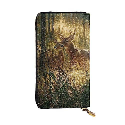 TOMPPY Nature Wild Animal Deers Printed Damen Lange Geldbörse Reißverschluss Rund Geldbörse Clutch Geldbörse Kartenhalter Organizer, Schwarz, Einheitsgröße, Schwarz , Einheitsgröße von TOMPPY