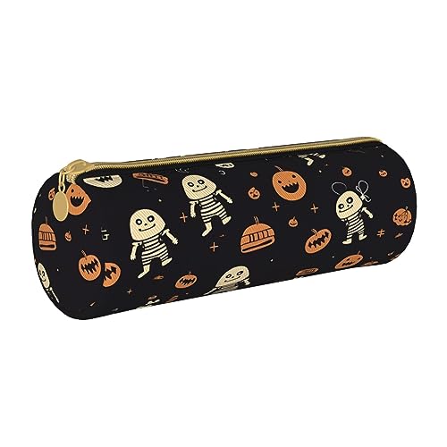 TOMPPY Nette Halloween Muster Gedruckt Bleistift Fall Leder Bleistift Beutel Tragbare Schreibwaren Organizer Bleistift Halter Make-up Tasche Mit Reißverschluss, weiß, Einheitsgröße, modisch von TOMPPY