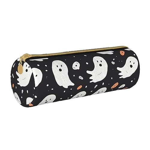 TOMPPY Niedliches Geister-Halloween-Muster Bedrucktes Federmäppchen Leder Bleistift Beutel Tragbare Schreibwaren Organizer Bleistifthalter Make-up-Tasche Mit Reißverschluss, weiß, Einheitsgröße, von TOMPPY