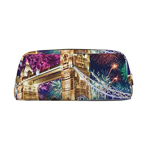 TOMPPY Night London Tower Bridge Bedrucktes Federmäppchen Stehen Bleistift Tasche Kleine Bleistifthalter Fall Schreibwaren Organizer Make-up Tasche Mit Reißverschluss, gold, Einheitsgröße, modisch von TOMPPY