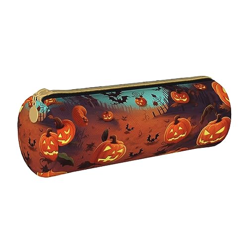 TOMPPY Nilpferd Bedrucktes Federmäppchen Leder Bleistift Tasche Tragbare Schreibwaren Organizer Bleistift Halter Make-up Tasche Mit Reißverschluss, Halloween, Einheitsgröße, modisch von TOMPPY