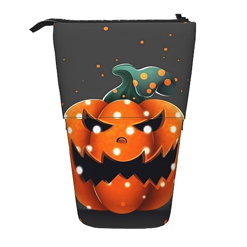 TOMPPY Nilpferd Bedrucktes Federmäppchen Stand Up Bleistift Tasche Teleskop Bleistift Halter Fall Schreibwaren Organizer Make-up Tasche Mit Reißverschluss, Halloween-Kürbis3, Einheitsgröße von TOMPPY