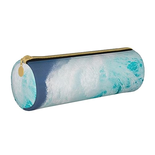 TOMPPY Ocean Wave Bedrucktes Federmäppchen Leder Bleistift Beutel Tragbare Schreibwaren Organizer Bleistifthalter Make-up Tasche Mit Reißverschluss, weiß, Einheitsgröße, modisch von TOMPPY