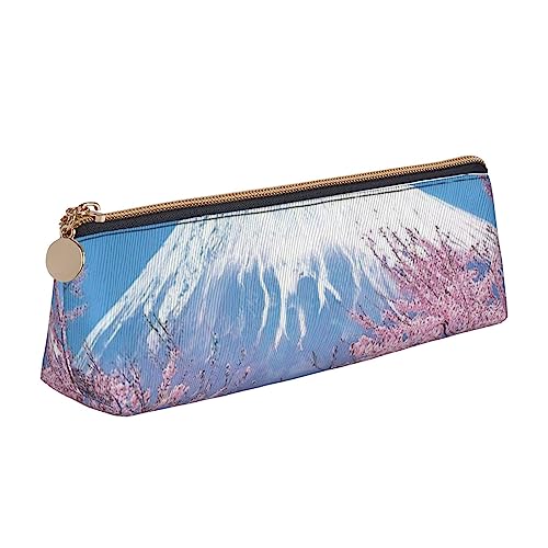 TOMPPY Origami Papier Kraniche Gedruckt Bleistift Fall Leder Bleistift Tasche Tragbare Schreibwaren Organizer Bleistift Halter Make-up Tasche Mit Reißverschluss Schließung, Mount Fuji mit Kirsche, von TOMPPY