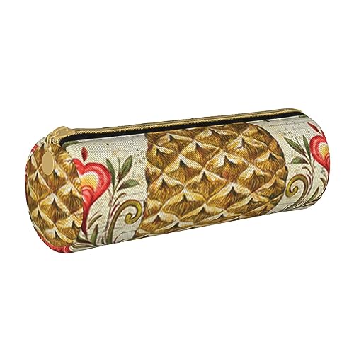 TOMPPY Pineapple Printed Pencil Case Leather Pencil Pouch Portable Stationery Organizer Pencil Holder Makeup Bag With Zipper Closure, weiß, Einheitsgröße, modisch von TOMPPY