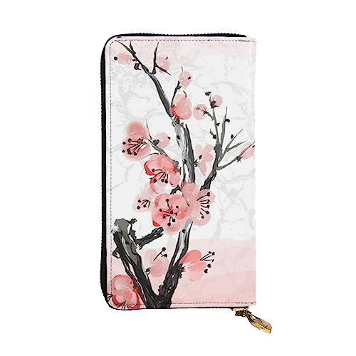 TOMPPY Pink Cherry Floral Printed Damen Lange Geldbörse Reißverschluss um Brieftasche Clutch Geldbörse Kartenhalter Organizer, Schwarz, Einheitsgröße, Schwarz , Einheitsgröße von TOMPPY