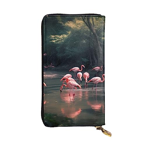 TOMPPY Pink Flamingo bedruckte Damen-Geldbörse, lange Geldbörse, Reißverschluss, Clutch, Kartenhalter, Organizer, Schwarz , Einheitsgröße von TOMPPY