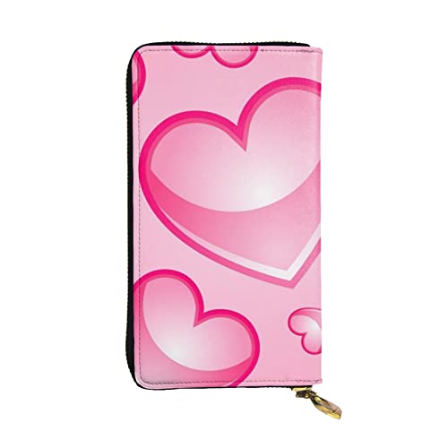 TOMPPY Pink Hearts bedruckte Damen-Geldbörse mit Reißverschluss, Clutch, Geldbörse, Kartenhalter, Organizer, Schwarz , Einheitsgröße von TOMPPY