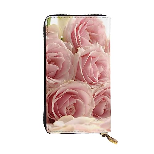 TOMPPY Pink Roses bedruckte Damen-Geldbörse mit Reißverschluss, Clutch, Geldbörse, Kartenhalter, Organizer, Schwarz , Einheitsgröße von TOMPPY