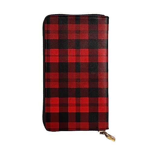 TOMPPY Plaid Rot und Schwarz bedruckte Damen lange Geldbörse mit Reißverschluss rund um Geldbörse Clutch Geldbörse Kartenhalter Organizer, Schwarz , Einheitsgröße von TOMPPY