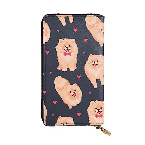 TOMPPY Pomeranians Puppies bedruckte Damen-Geldbörse, lange Geldbörse, Reißverschluss, Clutch, Kartenhalter, Organizer, Schwarz , Einheitsgröße von TOMPPY