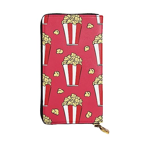 TOMPPY Popcorn-Druck bedruckte lange Geldbörse für Damen, mit Reißverschluss, Clutch, Kartenhalter, Organizer, Schwarz, Einheitsgröße, klassisch, Schwarz , Einheitsgröße, Klassisch von TOMPPY