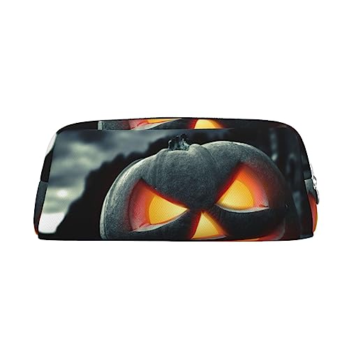 TOMPPY Pumpkin Lantern Printed Pencil Case Stand Up Pencil Pouch Small Pencil Holder Case Stationery Organizer Makeup Bag With Zipper Closure, silber, Einheitsgröße, modisch von TOMPPY