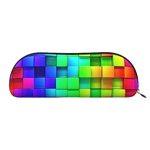 TOMPPY Rainbow Color Plaid Printed Pencil Case Stand Up Pencil Pouch Kleine Bleistifthalter Fall Schreibwaren Organizer Make-up Tasche Mit Reißverschluss, silber, Einheitsgröße, modisch von TOMPPY