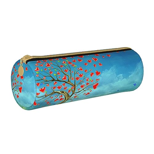 TOMPPY Red Hart With Tree Printed Pencil Case Leather Pencil Pouch Portable Stationery Organizer Pencil Holder Makeup Bag With Zipper Closure, weiß, Einheitsgröße, modisch von TOMPPY