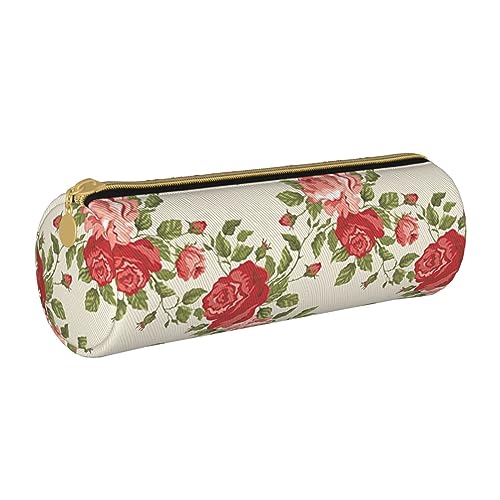 TOMPPY Retro Blume gedruckt Bleistift Fall Leder Bleistift Tasche Tragbare Schreibwaren Organizer Bleistift Halter Make-up Tasche mit Reißverschluss, weiß, Einheitsgröße, Make-up-Tasche von TOMPPY