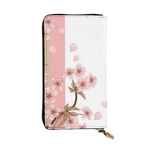 TOMPPY Romantische Sakura bedruckte lange Geldbörse für Damen, mit Reißverschluss, Clutch, Kartenhalter, Organizer, Schwarz, Einheitsgröße, Schwarz , Einheitsgröße von TOMPPY