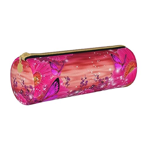 TOMPPY Rosa Blume Lila Schmetterling Gedruckt Bleistift Fall Leder Bleistift Tasche Tragbare Schreibwaren Organizer Bleistift Halter Make-up Tasche Mit Reißverschluss, weiß, Einheitsgröße, modisch von TOMPPY