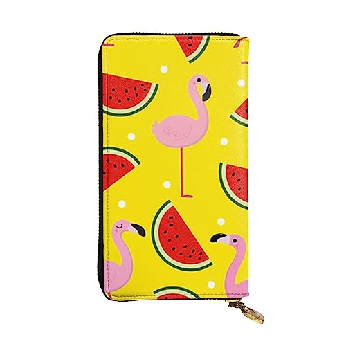 TOMPPY Rosa Flamingo und Wassermelone gedruckt Frauen Lange Brieftasche Reißverschluss um Brieftasche Clutch Geldbörse Kartenhalter Organizer, Schwarz, Einheitsgröße, Schwarz , Einheitsgröße von TOMPPY