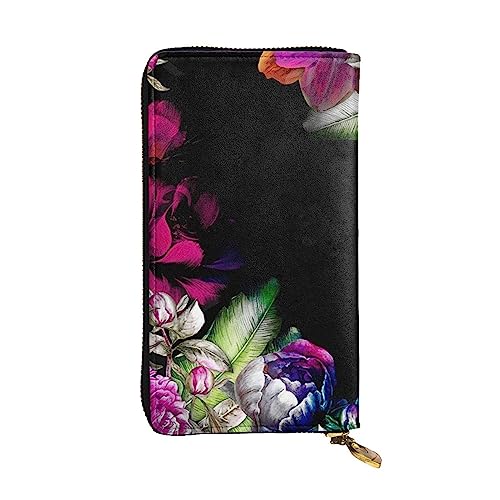 TOMPPY Rose Blume gedruckt Frauen Lange Brieftasche Reißverschluss um Brieftasche Clutch Geldbörse Kartenhalter Organizer, Schwarz, Einheitsgröße, Schwarz , Einheitsgröße von TOMPPY