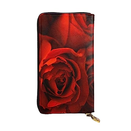 TOMPPY Rote Rose bedruckte lange Geldbörse für Damen, mit Reißverschluss, Clutch, Kartenhalter, Organizer, Schwarz, Einheitsgröße, Schwarz , Einheitsgröße von TOMPPY