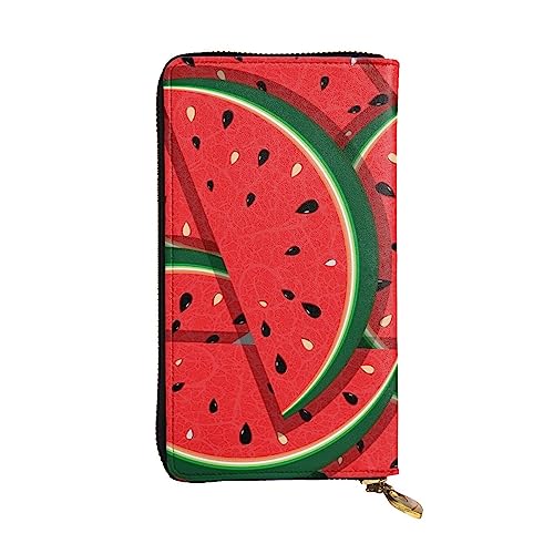 TOMPPY Rote Wassermelonen-bedruckte Damen-Geldbörse, lange Geldbörse, Reißverschluss, Clutch, Kartenhalter, Organizer, Schwarz , Einheitsgröße von TOMPPY