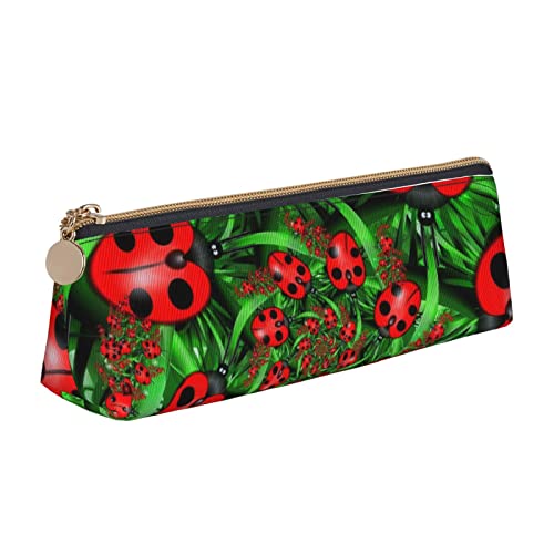 TOMPPY Roter Apfel Gedruckt Bleistift Fall Leder Bleistift Tasche Tragbare Schreibwaren Organizer Bleistift Halter Make-up Tasche mit Reißverschluss, Roter Marienkäfer, Einheitsgröße, Make-up-Tasche von TOMPPY