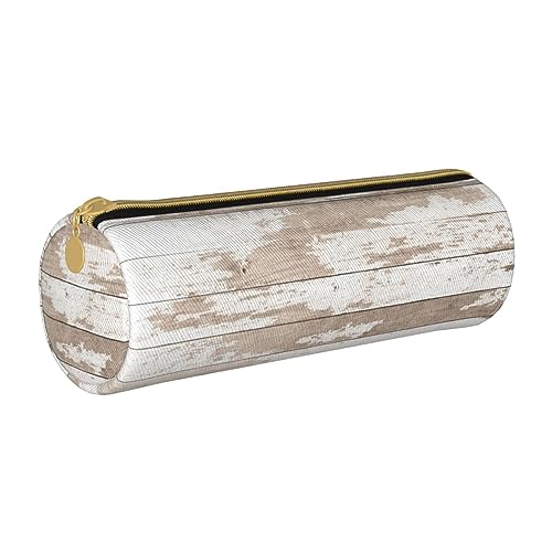 TOMPPY Rustikale alte Scheune Holz Gedruckt Bleistift Fall Leder Bleistift Tasche Tragbare Schreibwaren Organizer Bleistift Halter Make-up Tasche Mit Reißverschluss, weiß, Einheitsgröße, modisch von TOMPPY