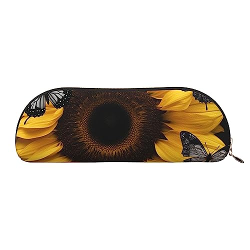 TOMPPY Schmetterling Und Sonnenblume Gedruckt Bleistift Fall Stehen Bis Bleistift Beutel Kleine Bleistifthalter Fall Schreibwaren Organizer Make-up Tasche Mit Reißverschluss, gold, Einheitsgröße, von TOMPPY