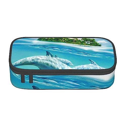 TOMPPY Schwimmender Delphin In Blauem Meer Gedruckt Federmäppchen Große Kapazität Bleistift Tasche Tragbare Bleistift Tasche Büro Schreibwaren Organizer, blau, Einheitsgröße, Tragbar, einfach, Reisen, von TOMPPY