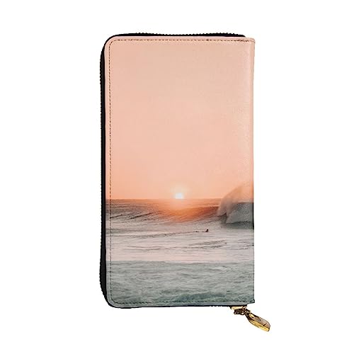 TOMPPY Sea Waves At Sunrise bedruckte lange Geldbörse für Damen, mit Reißverschluss, Clutch, Kartenhalter, Organizer, Schwarz, Einheitsgröße, Schwarz , Einheitsgröße von TOMPPY