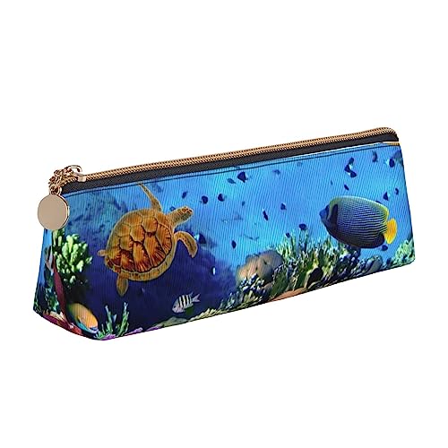 TOMPPY Sprüche Gedruckt Bleistift Fall Leder Bleistift Beutel Tragbare Schreibwaren Organizer Bleistift Halter Make-up Tasche Mit Reißverschluss, Meeresschildkröte Rifffisch, Einheitsgröße, modisch von TOMPPY