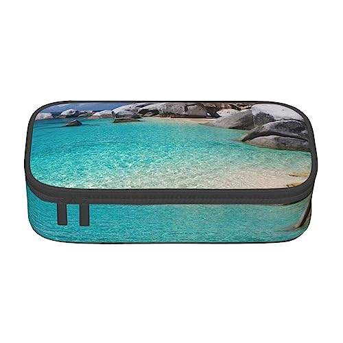 TOMPPY Stones Blue Sea Ocean Sunrise Mountain Printed Pencil Case Large Capacity Pencil Pouch Portable Pencil Bag Office Stationery Organizer, blau, Einheitsgröße, Tragbar, einfach, Reisen, von TOMPPY