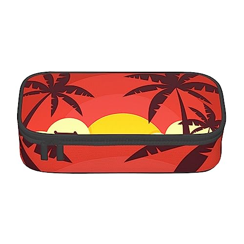 TOMPPY Sunset And Coconut Trees Printed Pencil Case Large Capacity Pencil Pouch Portable Pencil Bag Office Stationery Organizer, Schwarz , Einheitsgröße, Tragbar, einfach, Reisen, einzigartig von TOMPPY