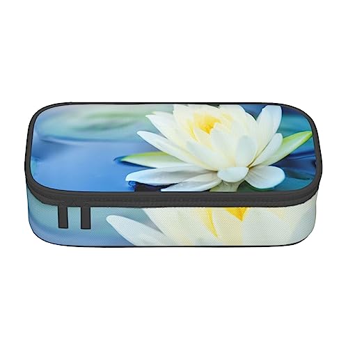 TOMPPY Weiße Lotus Blumen Gedruckt Bleistift Fall Große Kapazität Bleistift Tasche Tragbare Bleistift Tasche Büro Schreibwaren Organizer, weiß, Einheitsgröße, Tragbar, einfach, Reisen, einzigartig von TOMPPY