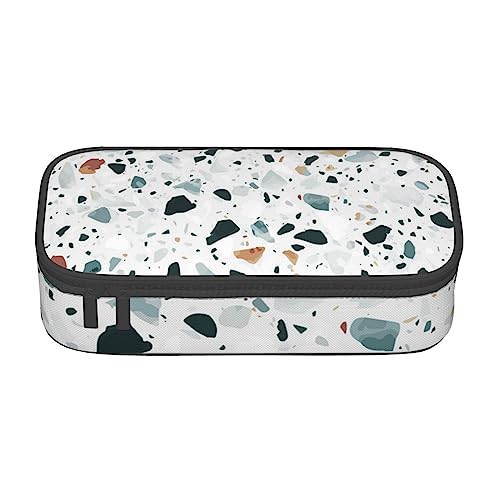 TOMPPY Weiße Terrazzo Bedruckte Federmäppchen Große Kapazität Bleistift Tasche Tragbare Bleistift Tasche Büro Schreibwaren Organizer, weiß, Einheitsgröße, Tragbar, einfach, Reisen, einzigartig von TOMPPY