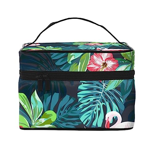 Tag der Toten Bunte Zuckerschädel mit Blumen Kosmetiktasche Make-up-Tasche Reise Kosmetiktasche für Frauen Kulturbeutel, Flamingo-Vögel und Blumen, tropisches Sommermuster, Einheitsgröße von TOMPPY