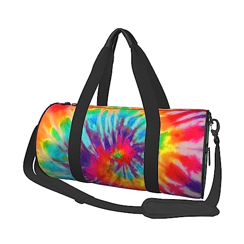 Tie Dye Rainbow Printed Sports Duffel Bag Gym Tote Bag Weekender Travel Bag Sports Gym Bag For Workout Overnight Travel Luggage Women Men, Black, One Size, Schwarz , Einheitsgröße von TOMPPY