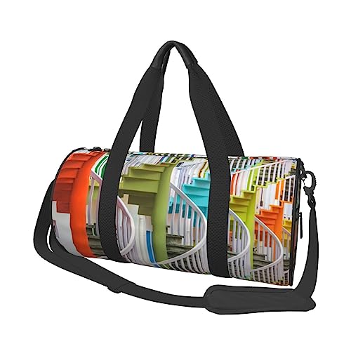 Treppen bedruckte Sporttasche Sporttasche Turnbeutel Weekender Reisetasche Sport Turnbeutel für Workout Übernachtung Reisegepäck Damen Herren, Schwarz, Einheitsgröße, Schwarz , Einheitsgröße von TOMPPY