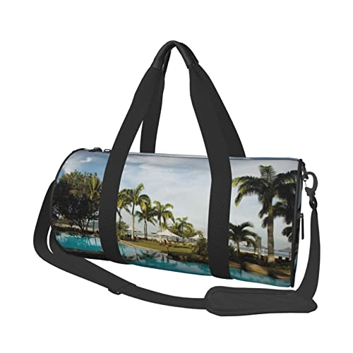 Tropische Kokosnussbäume Strand Bedruckte Sport Seesack Gym Tote Bag Weekender Reisetasche Sport Gym Bag für Workout Übernachtung Reisegepäck Damen Herren, Schwarz, Einheitsgröße, Schwarz , von TOMPPY