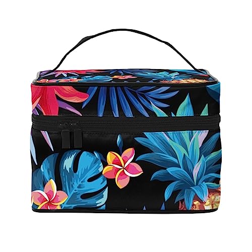 Tropische Palmen Kosmetiktasche Make-up-Tasche Reise Kosmetiktaschen für Frauen Kulturbeutel, Tropische Früchte Palmblätter und Blumen Muster, Einheitsgröße von TOMPPY