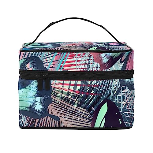 Tropische Palmenblätter Flamingo Kosmetiktasche Make-up-Tasche Reise Kosmetiktaschen für Frauen Kulturbeutel, Tropische Palmblätter und Schmetterlinge, Einheitsgröße von TOMPPY