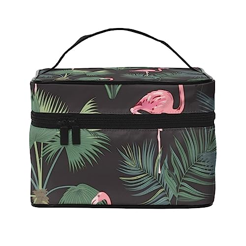 Tropische Palmenblätter Flamingo Kosmetiktasche Make-up-Tasche Reise Kosmetiktaschen für Frauen Kulturbeutel, Tropische Palmenblätter Flamingo, Einheitsgröße von TOMPPY